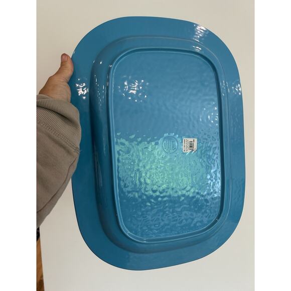 Williams Sonoma Melamine 17” Serving Tray Turquoise Hammered‎ Rectangle - Picture 3 of 7